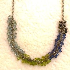 NWT Silver Chain With Purple, Green & Light Green Crystals - 36”